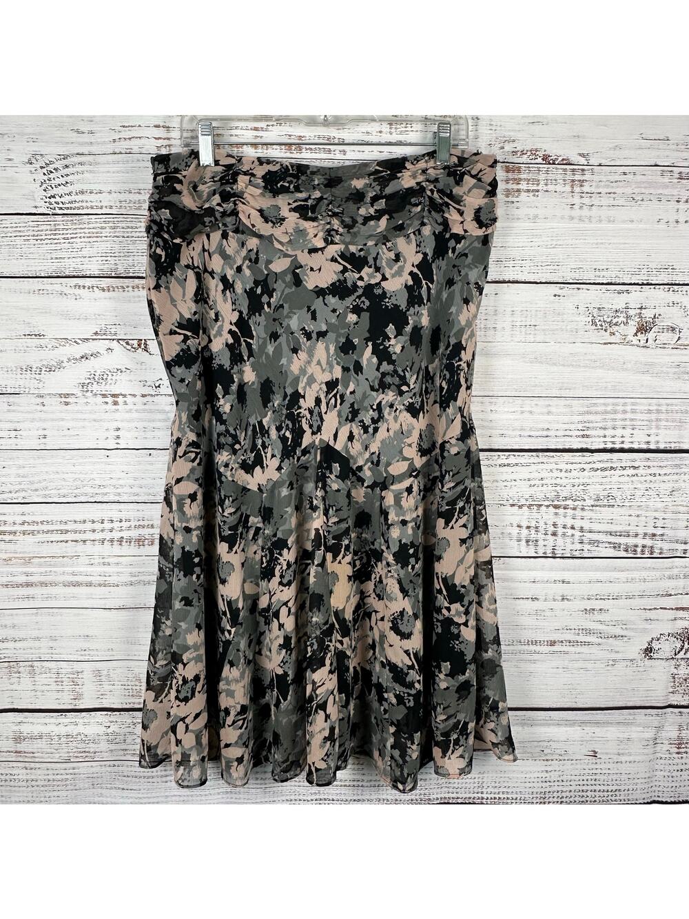 Womens Y2K Axcess Liz Claiborne Black Gray Chiffon Flare Midi Skirt Grunge 14